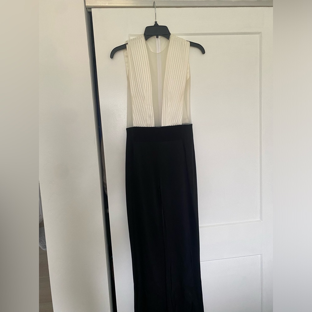 Galvan London Tuxedo Plunge Jumpsuit in black/white in size 34!